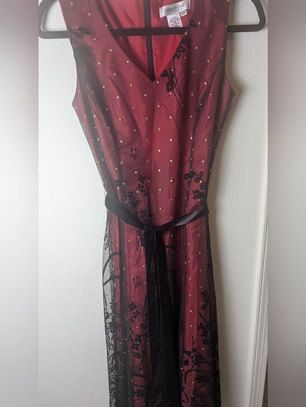 Coldwater Creek P6 Burgundy Black Floral Mesh Overlay Midi Dress - Picture 3 of 10